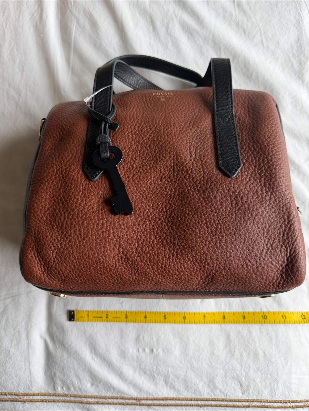 Fossil Two-Tone Brown and Black Leather Satchel